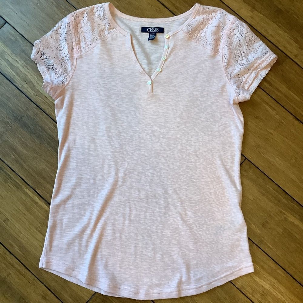 Chaps Soft Pink Henley Style Top‎
